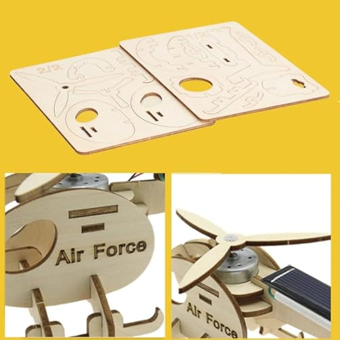 WOODEN STEM MODEL AIRPLANE & HELICOPTER, 3D PUZZLE CRAFT KIT FOR ADULTS AND KIDS, DIY WOODEN SOLAR HELICOPTER KIT, EDUCATIONAL STEM MODEL KITS, WOODE N CONSTRUCTION KITS FOR ADULTS TO BUILD - Image 3